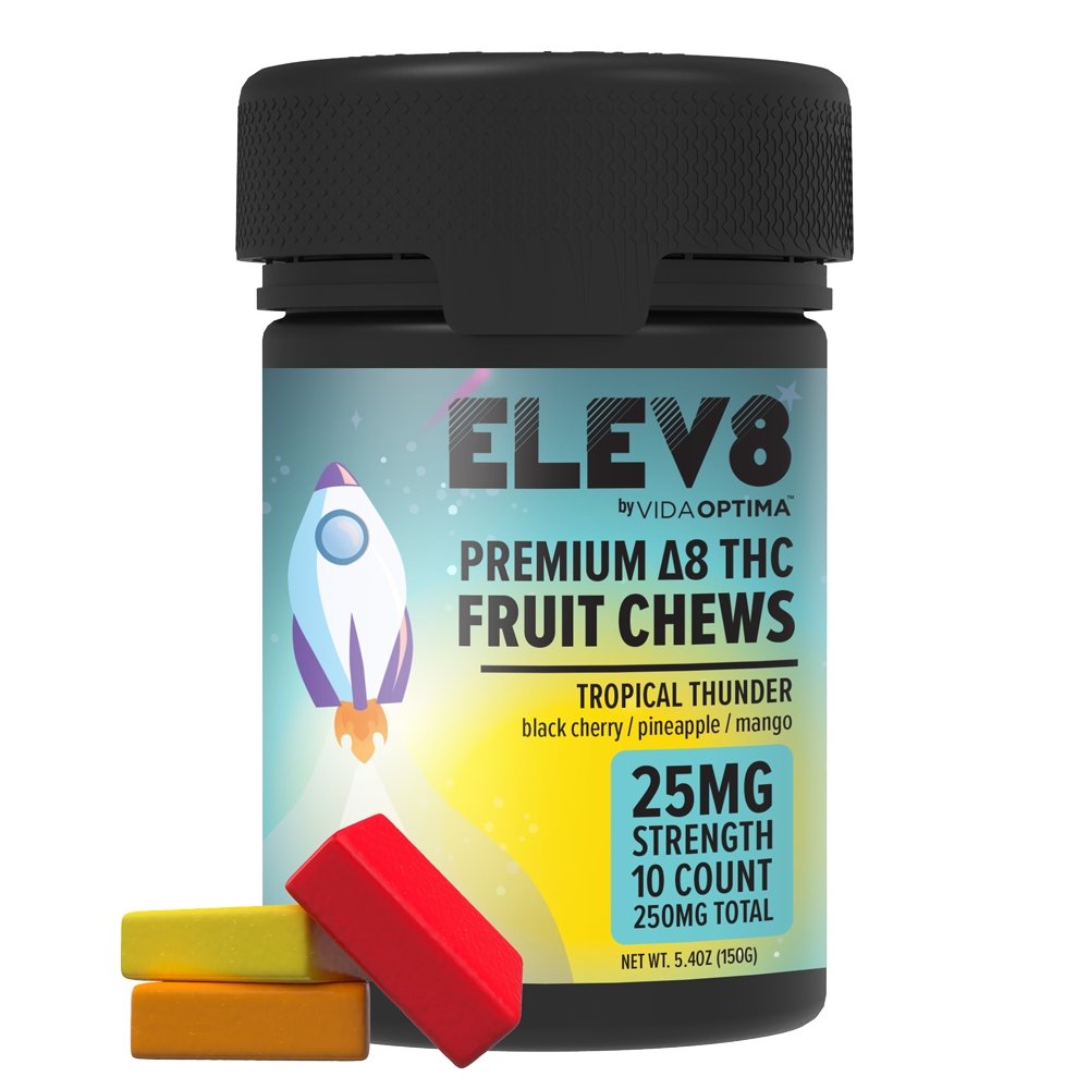 VO Inc Elev8™ Delta 8 Fruit Chews 25mg (10ct), Tropical Thunder D8 Edibles